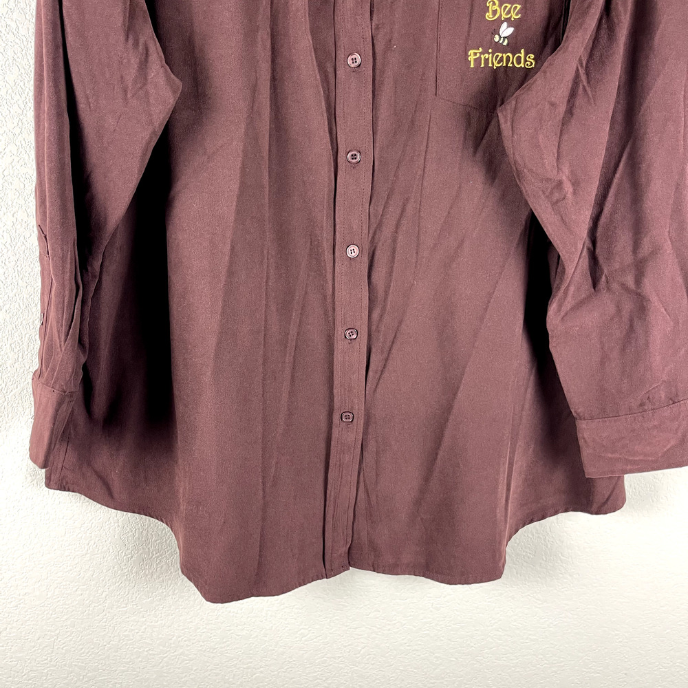 Disney Winnie The Pooh Top Womens 1X Brown Button Up Piglet Bee Friends - Picture 3 of 12